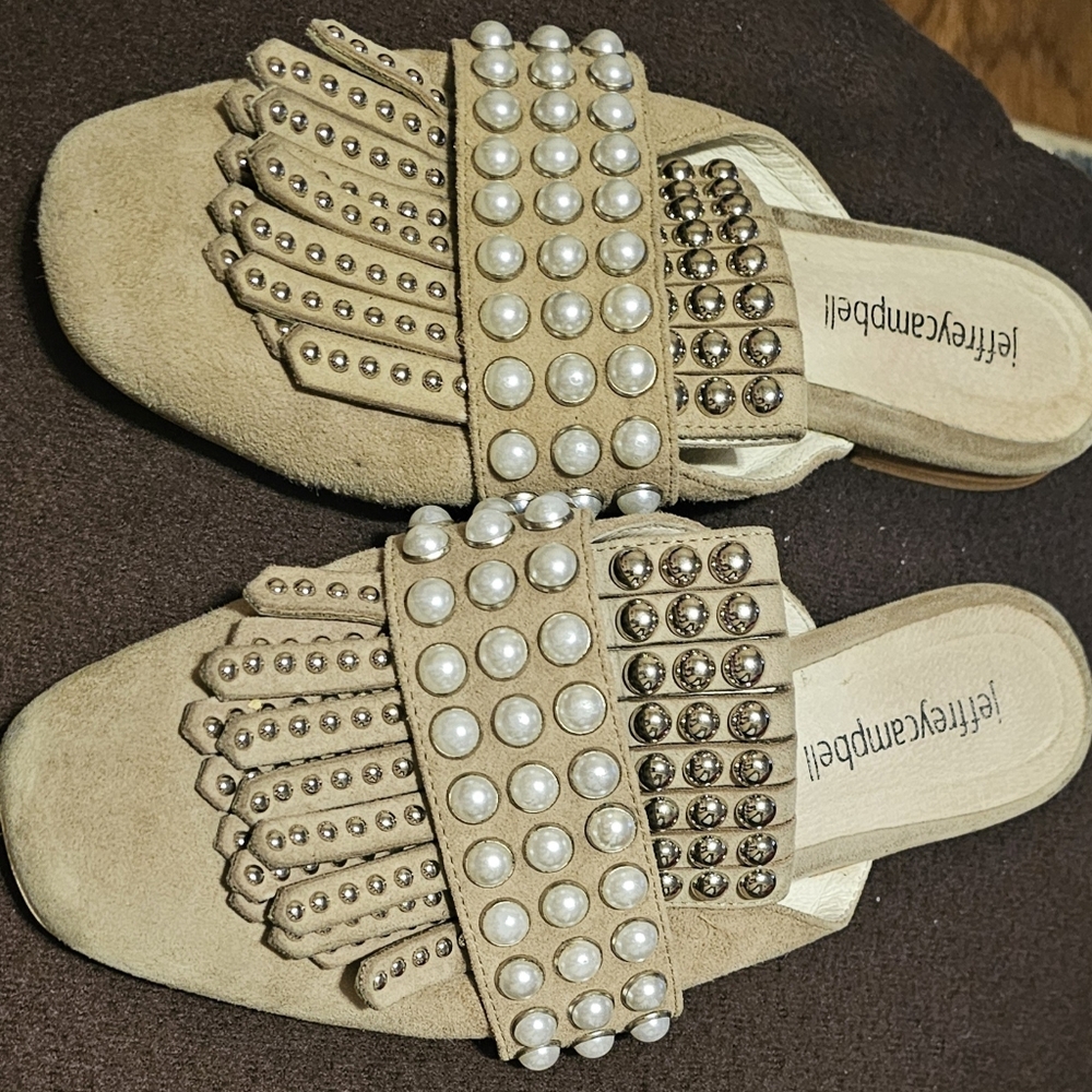 Jeffrey Campbell Beige Pearl and Studded Mules